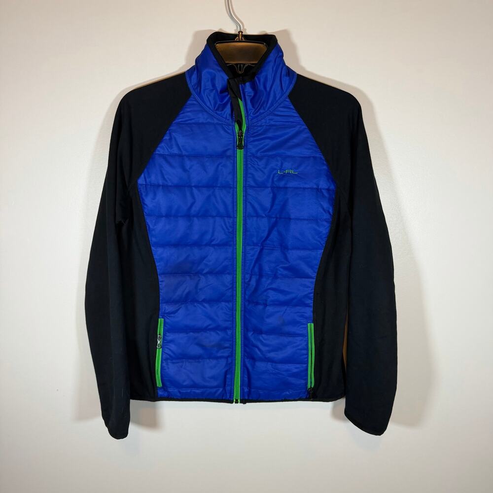 L-RL Lauren Active Ralph Lauren Black Blue Light Quilted Zip Up Jacket Womens L